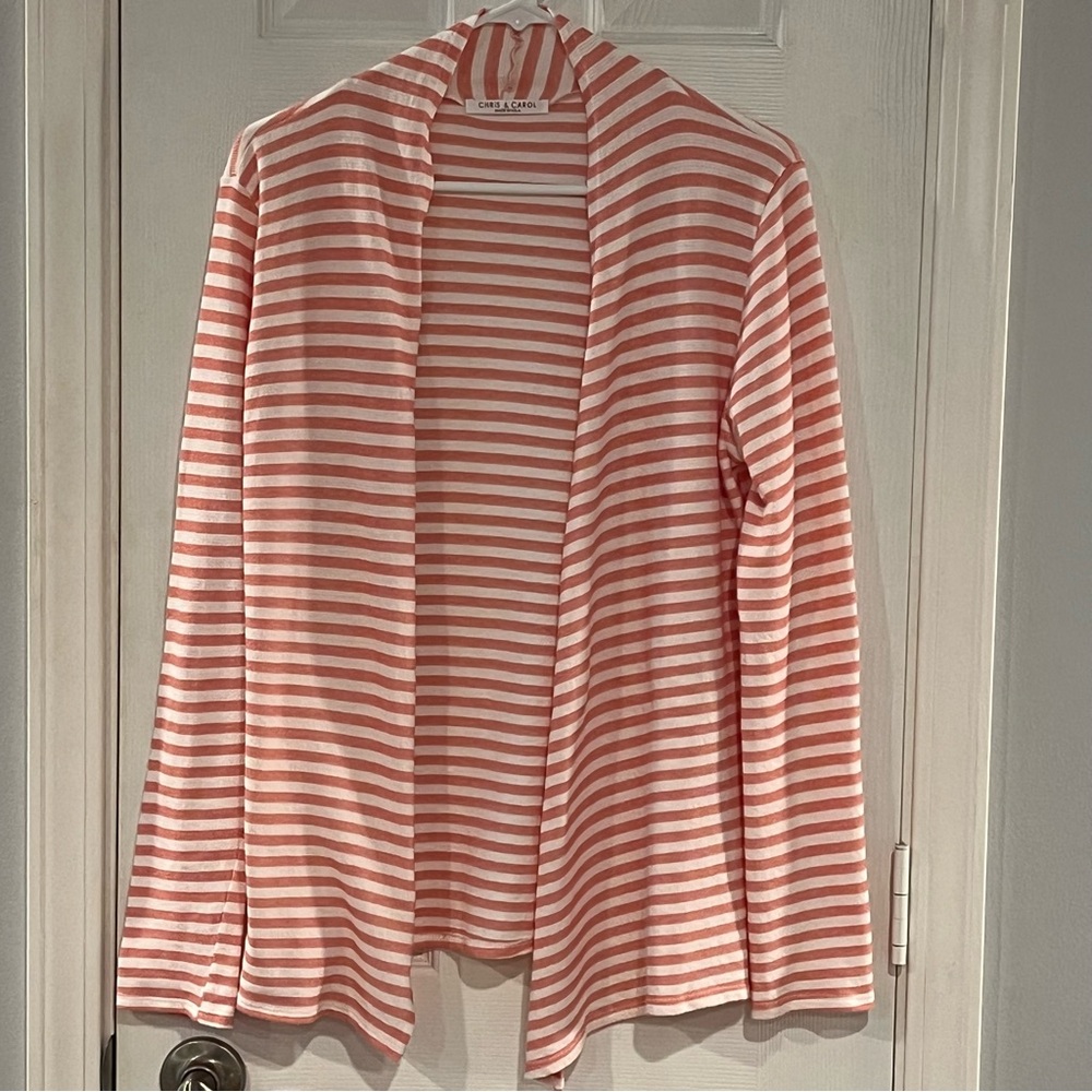 Chris & Carol Pink And White Striped Cardigan With Slight Draping Size Medium